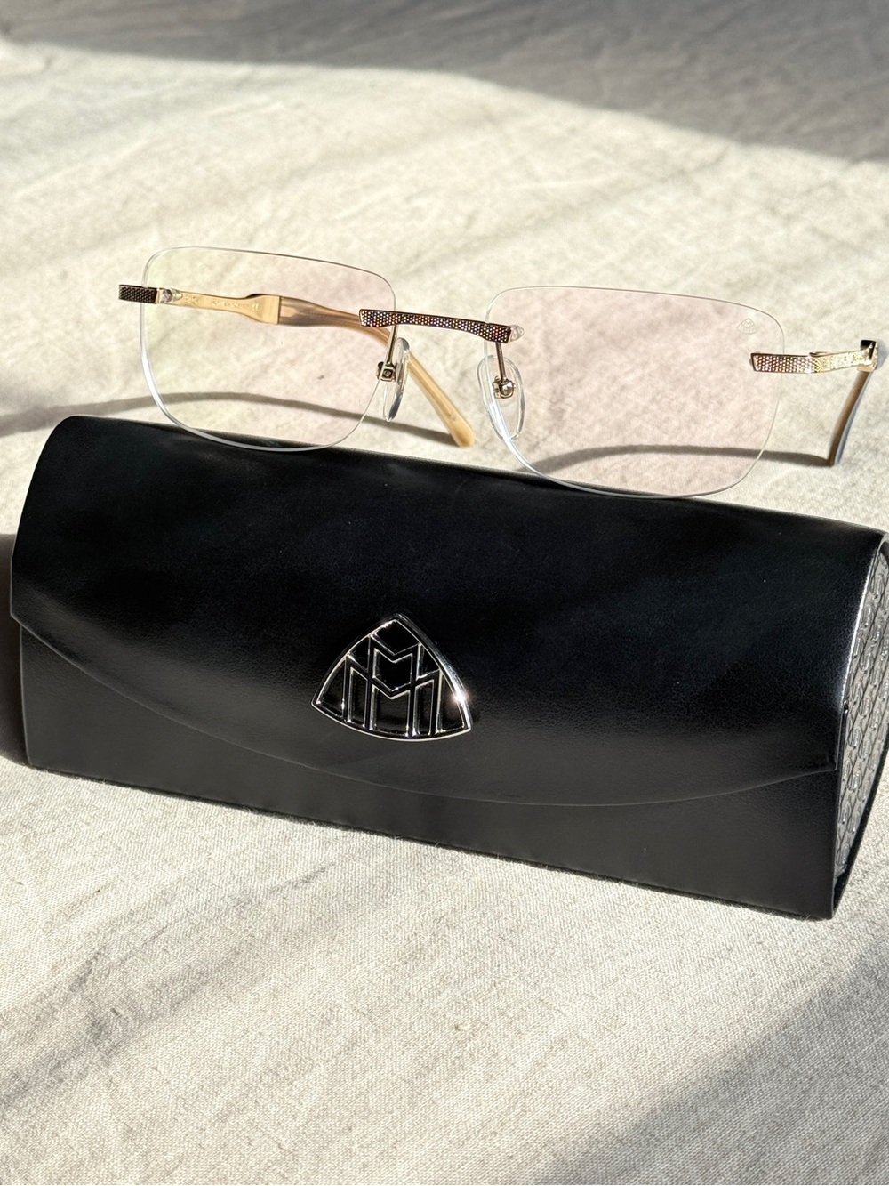 Maybach Gold Rimless Sunglasses with Black Leather Case